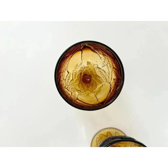 Vintage Brown + Gold set of 2 Glass Tiara Sweet Pear Amber Sherbert Dessert Cups - Picture 5 of 10